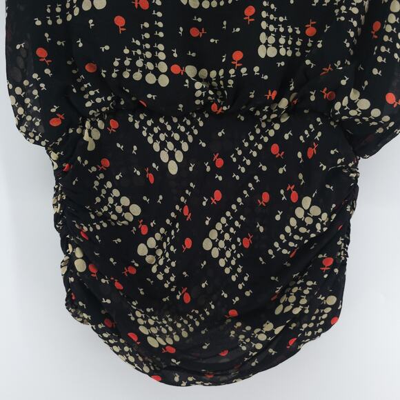 VTG Luxe XS 100% Silk Y2K Whimsigoth Twee Art Blouse Rouche Waist Flutter Sleeve - Picture 5 of 16